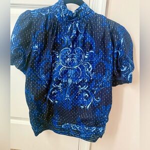 Karl Lagerfeld Blue and Gold Patterned Blouse